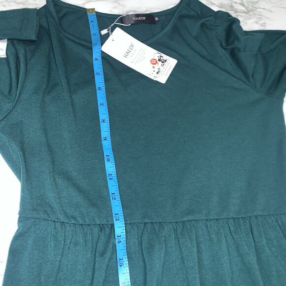 HAEOF Long Sleeve Green Stretchy Midi Women Asymmetrical A Line Dress Size M - Picture 9 of 11